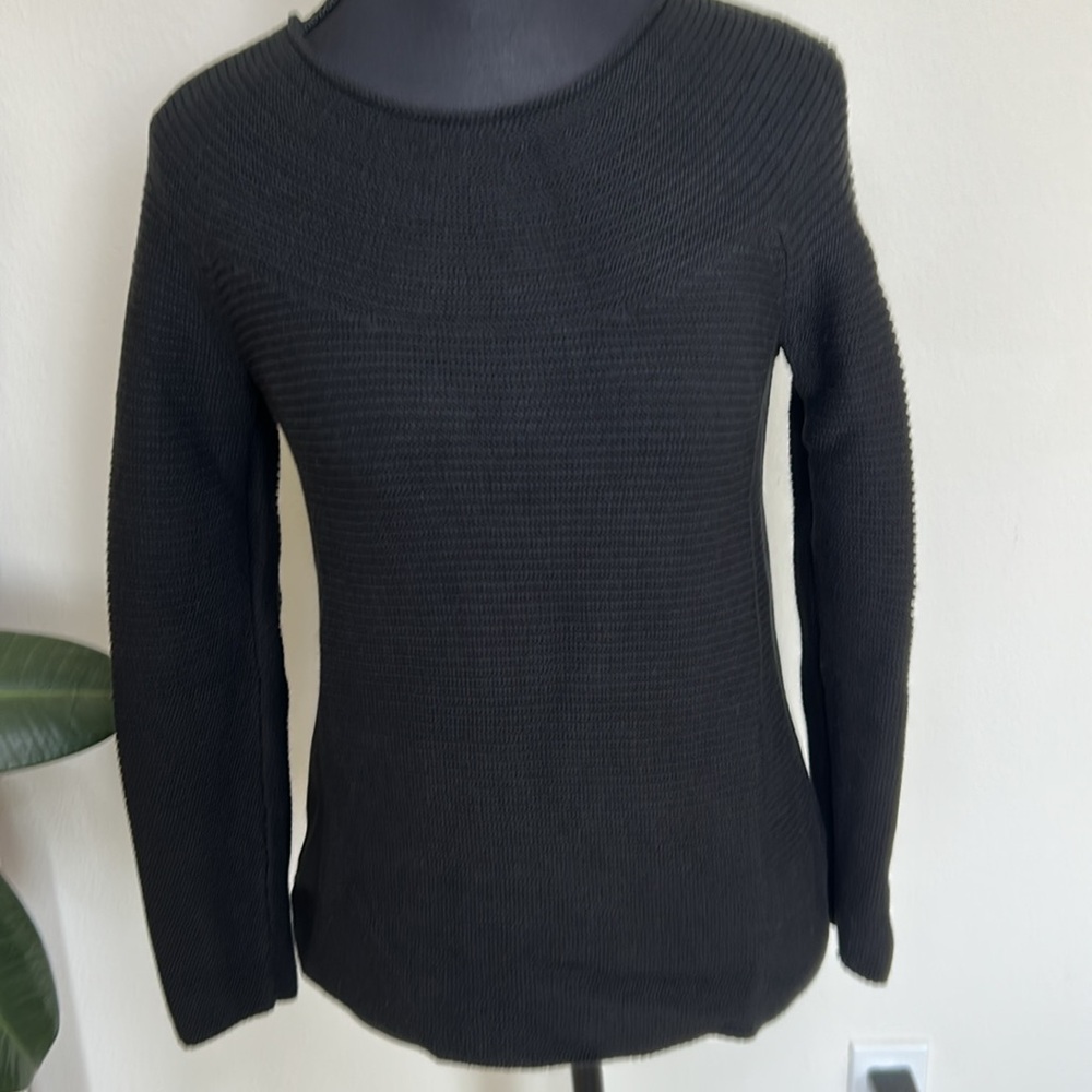 TALBOTS PETITE WOMANS BLACK RIBBED CREWNECK LONG SLEEVE SWEATER - Picture 7 of 13